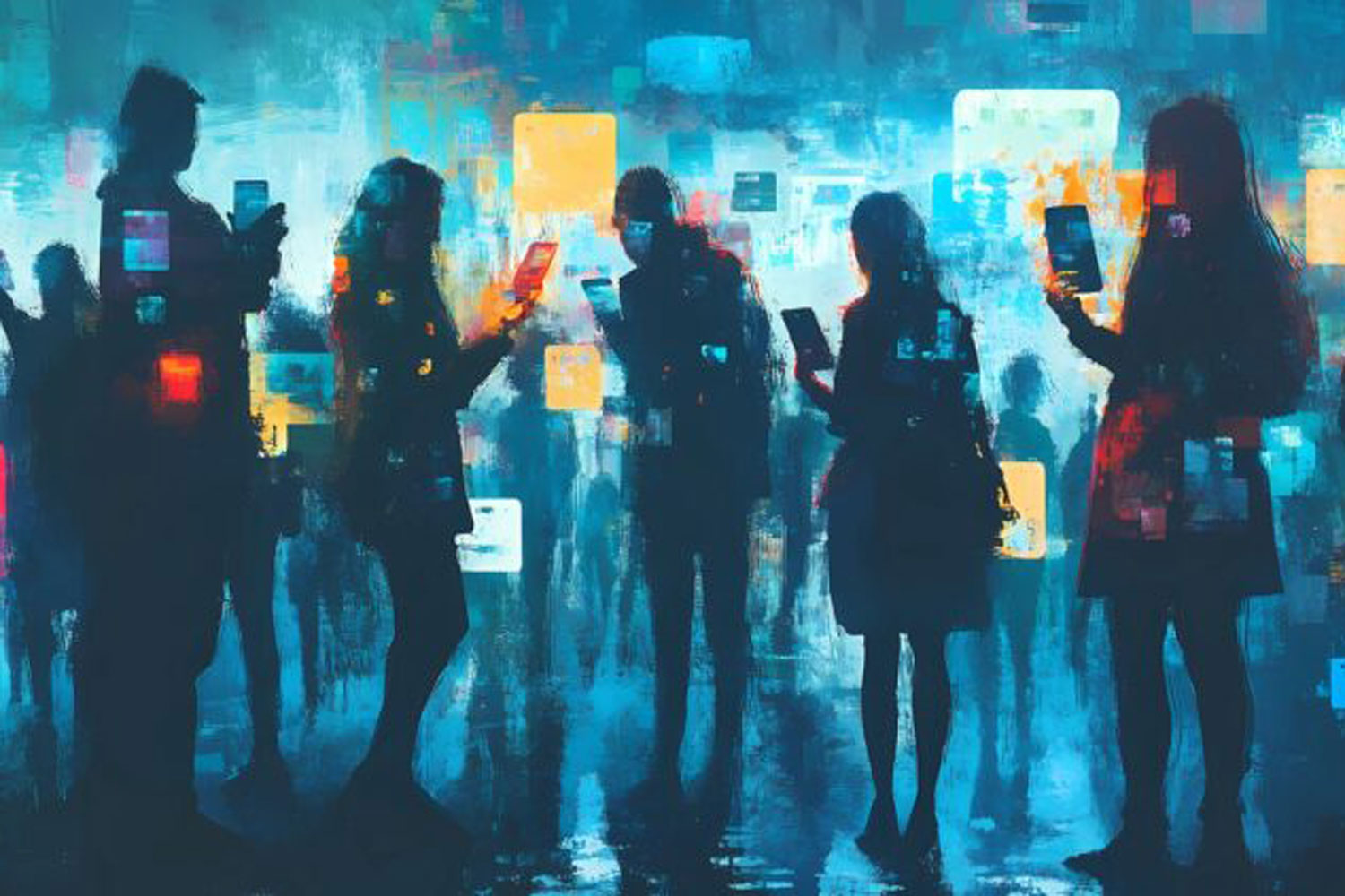 abstract image of young adults using smartphones