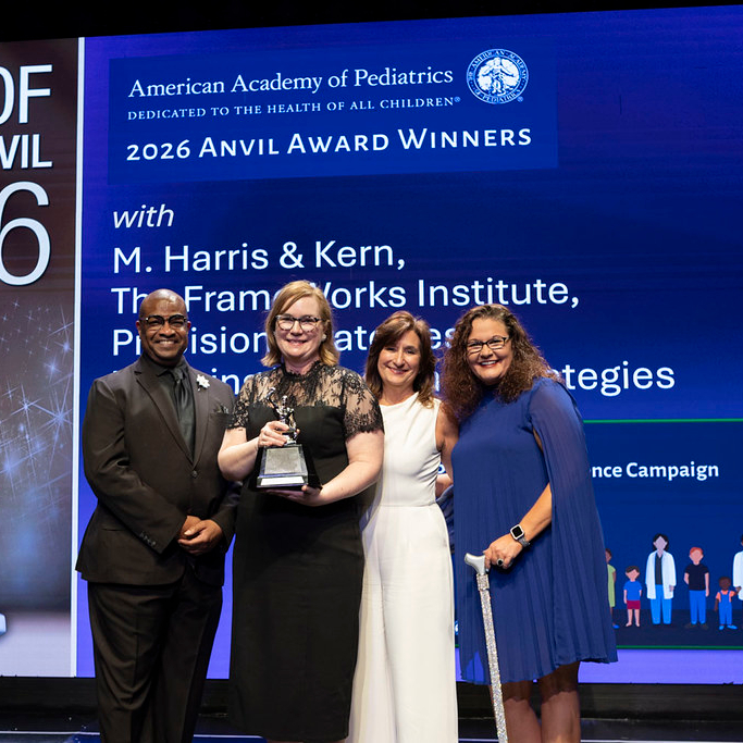 Two Best of Anvil Award winners on stage with hosts