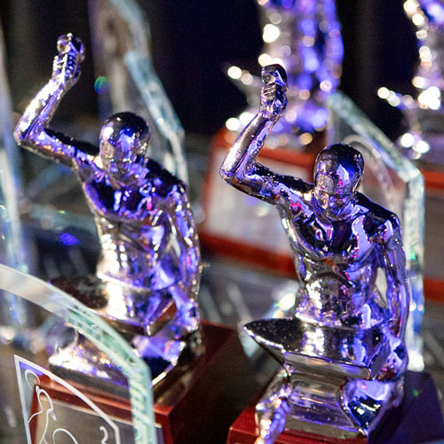 closeup of award statues
