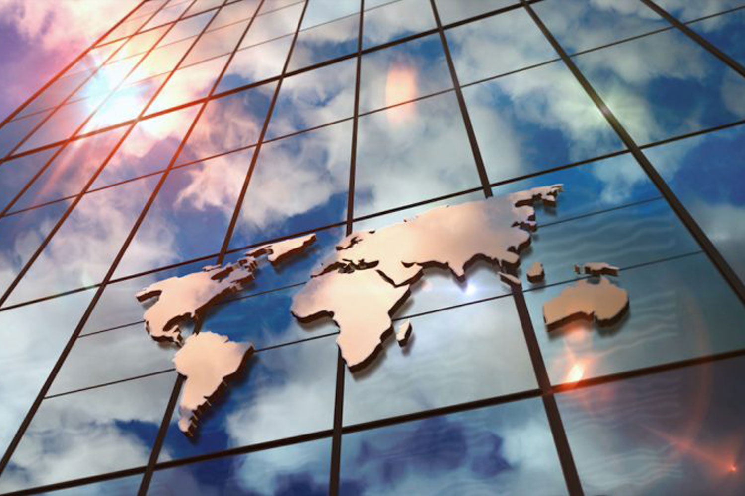 world map on side of building