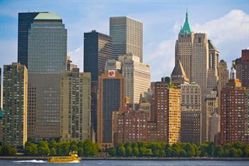 Cityscape view capturing the Marriott building in downtown New York City