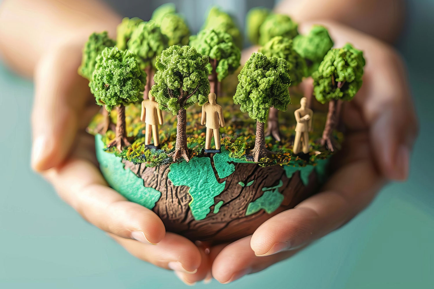 Association/Non Profit hands holding model of earth with trees