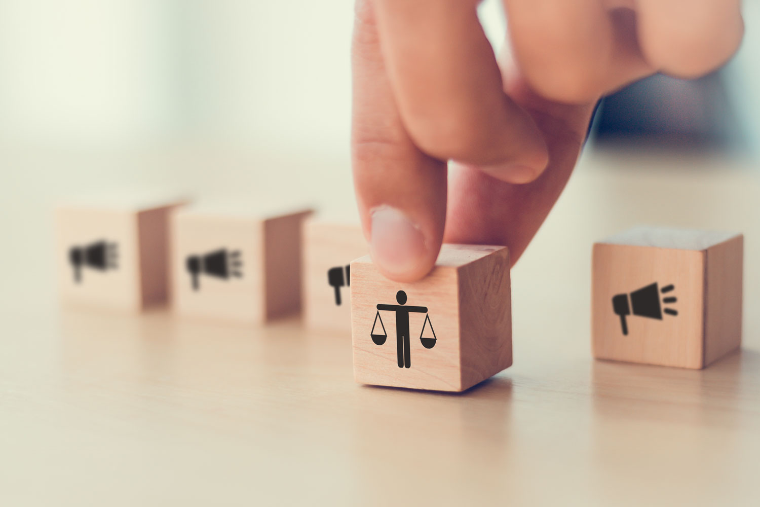 wooden blocks with ethics iconography