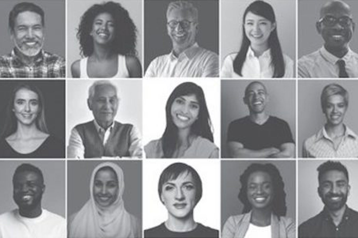 black and white grid of headshots