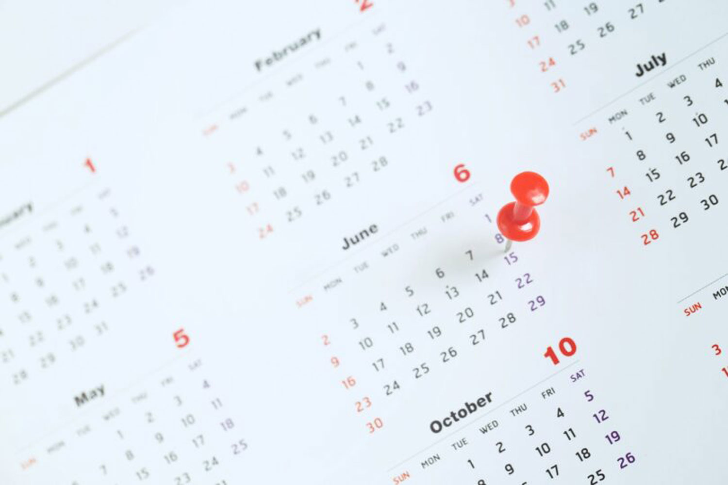 calendar with pushpin for June 15