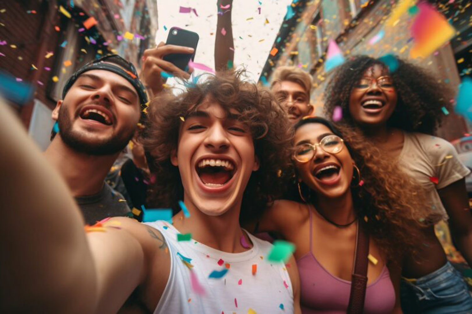 smiling young people in Pride parade