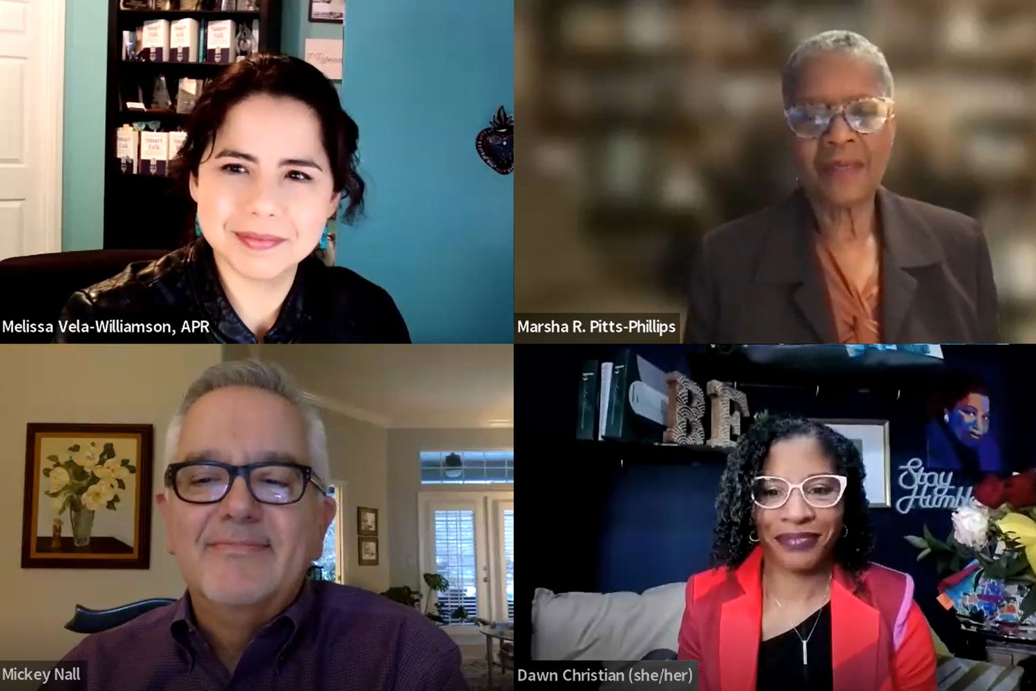 Screen shot of video conference call with four participants