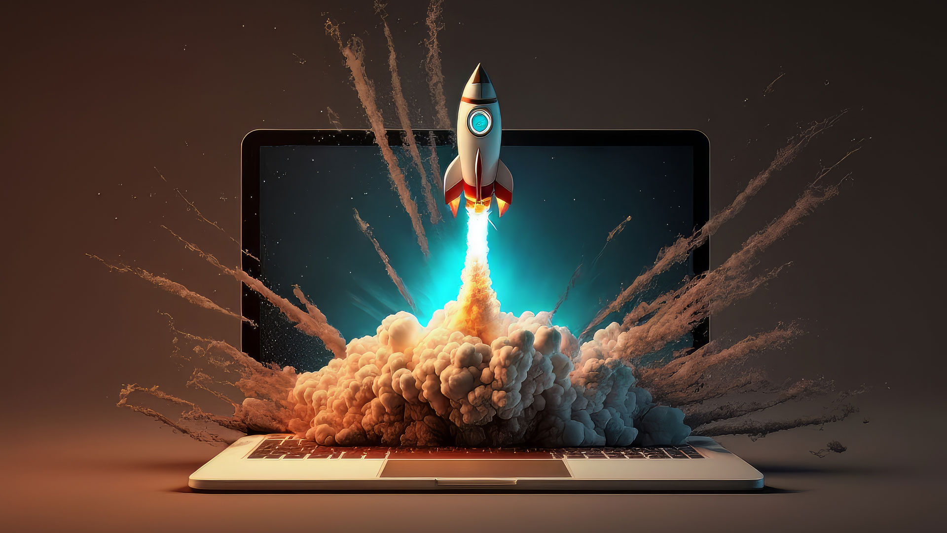 rocket launching from laptop keyboard