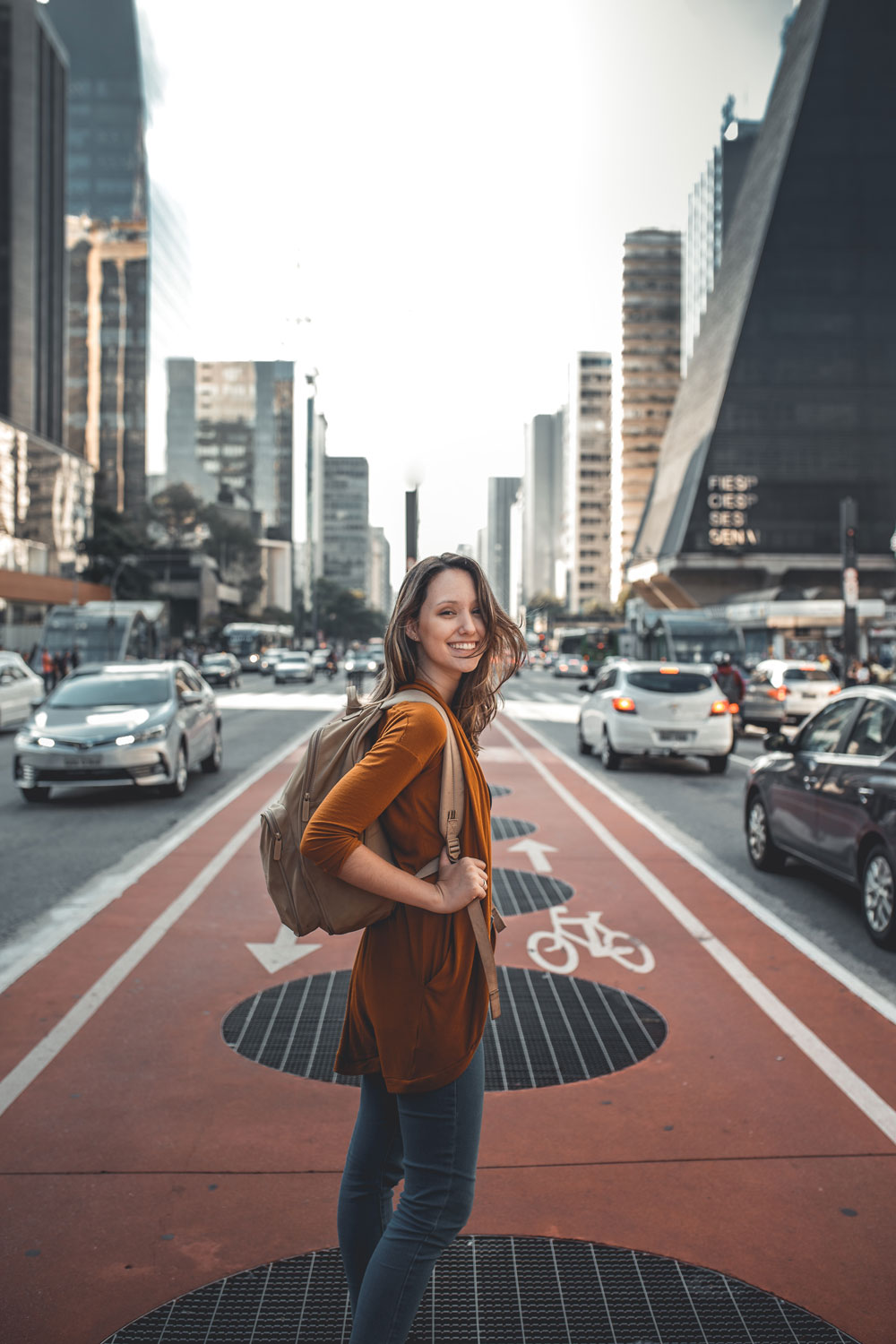 woman standing in city street
