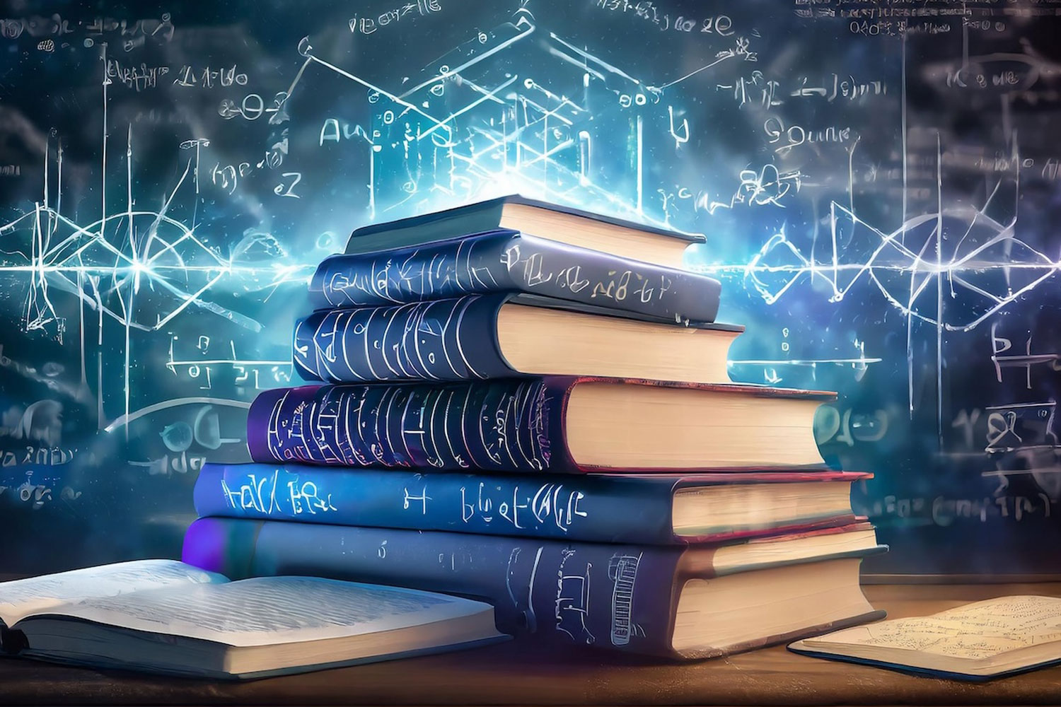 stack of books in front of abstract digital background stack of books in front of abstract digital background