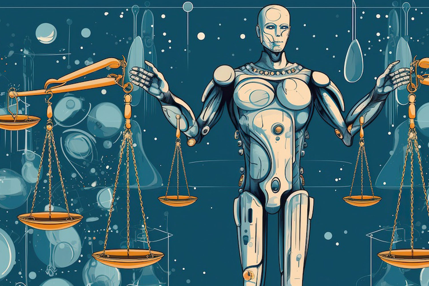 robot holding scales of justice