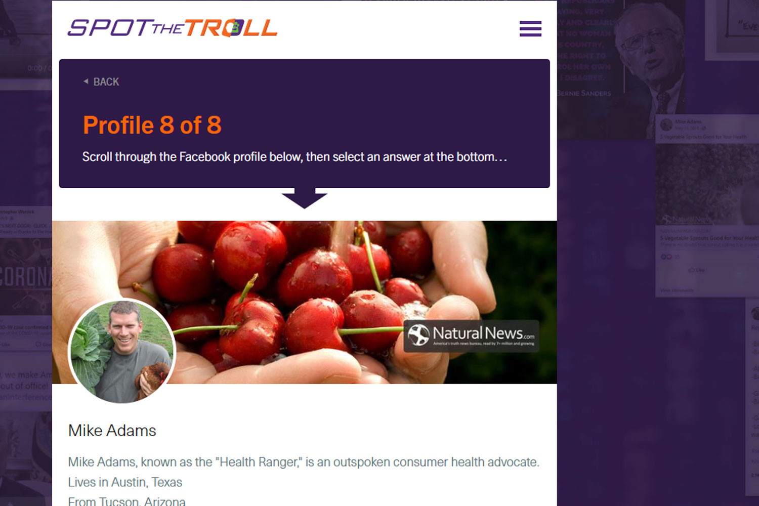 screenshot of Spot the Troll game screenshot of Spot the Troll game