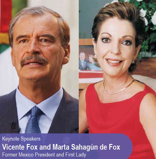 Side by side photos of PRSA 2019 International Conference Speakers, Vicente Fox and Marta Sahagun de Fox