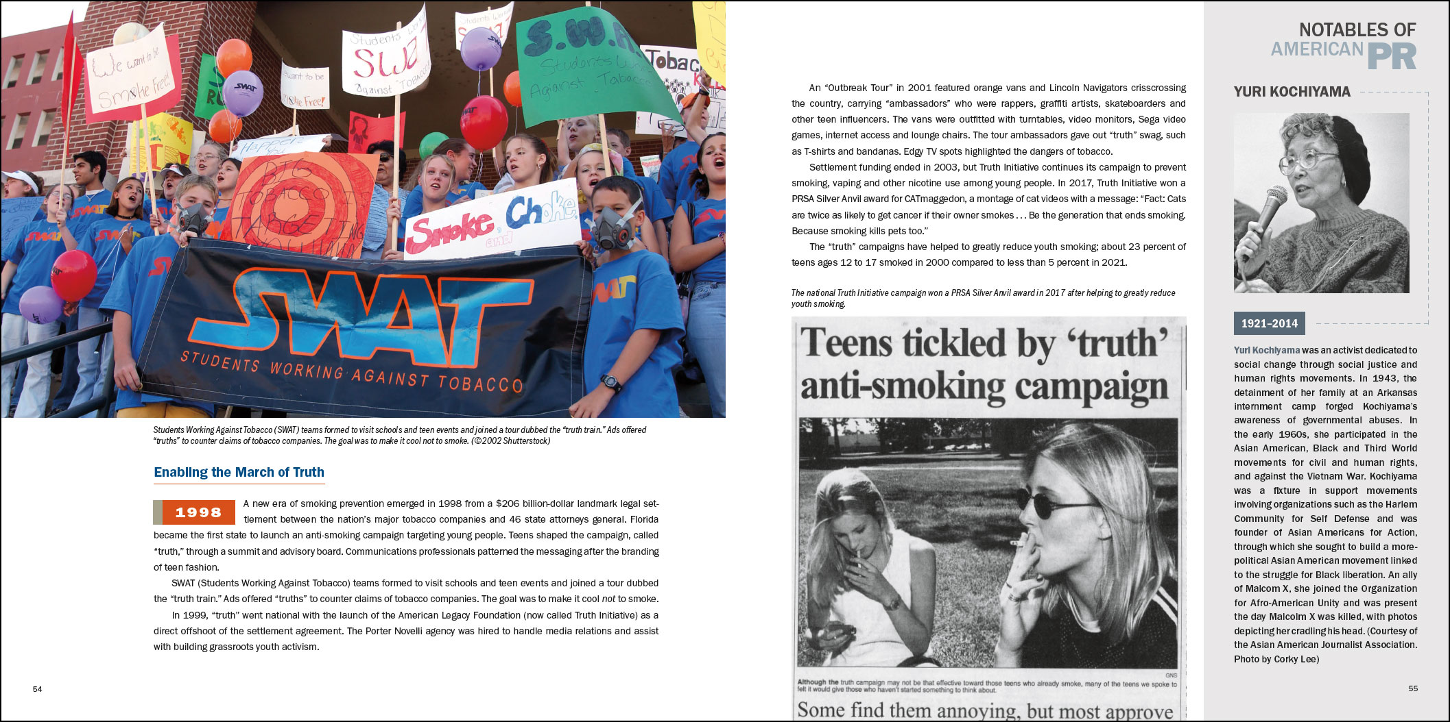 book spread with protesters