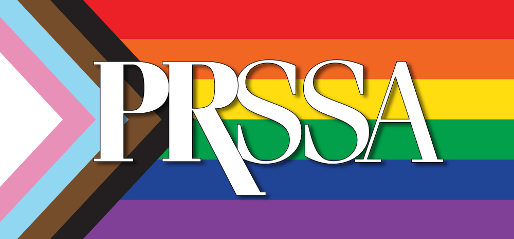 PRSSA logo with LGBTQ+ pride flag